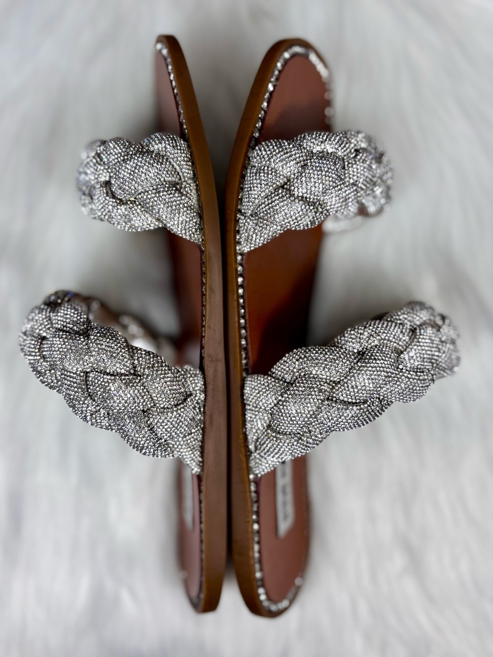 STEVE MADDEN  Braided Rhinestone Slide Sandals
